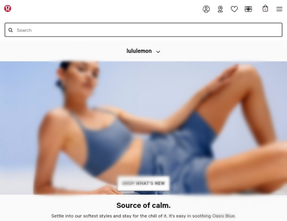 Homepage of Lululemon 